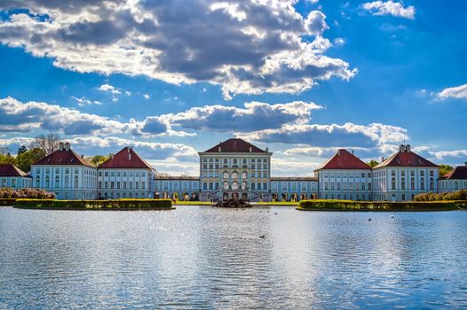 Munich, Germany - May 13, 2019 - The Nymphenburg Palace, Schloss Nymphenburg, is a Baroque palace in Munich, Bavaria, southern Germany. 