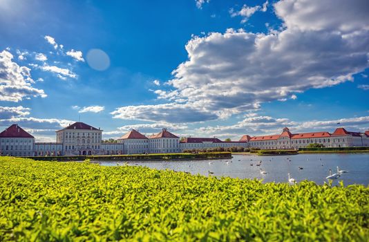 Munich, Germany - May 13, 2019 - The Nymphenburg Palace, Schloss Nymphenburg, is a Baroque palace in Munich, Bavaria, southern Germany. 