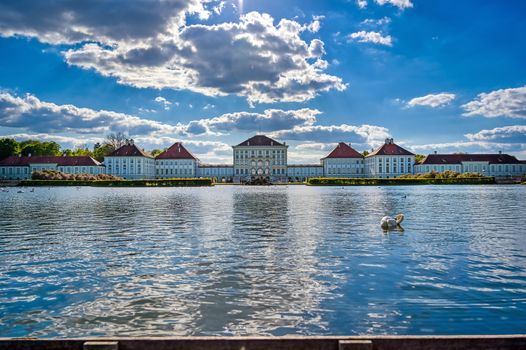 Munich, Germany - May 13, 2019 - The Nymphenburg Palace, Schloss Nymphenburg, is a Baroque palace in Munich, Bavaria, southern Germany. 