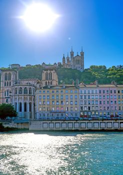 A view of Lyon, France along the Saone river in the afternoon.