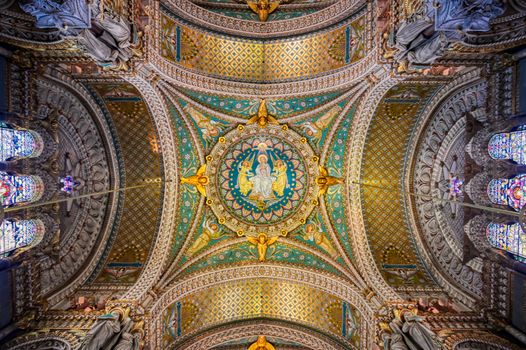 LYON, FRANCE -  JUNE 13, 2019 : The Basilica Notre Dame de Fourviere, built between 1872 and 1884, located in Lyon, France.