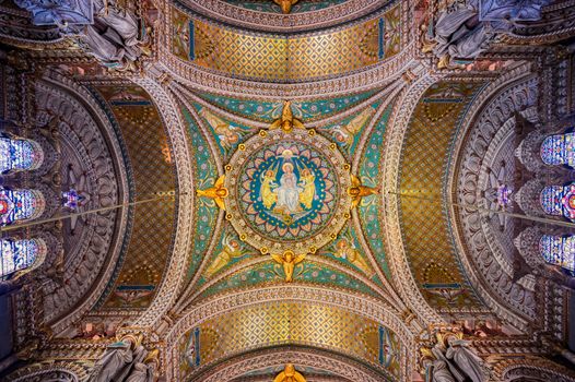 LYON, FRANCE -  JUNE 13, 2019 : The Basilica Notre Dame de Fourviere, built between 1872 and 1884, located in Lyon, France.