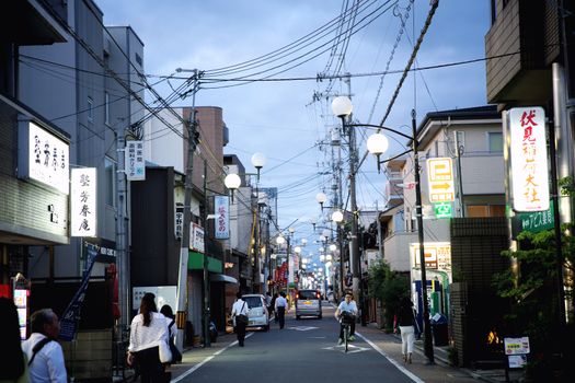 Kyoto, Japan June 1 ,2016 : Night Kyoto street ,the way to Fushimi Inari Taisha ShrineKyoto road in Kyoto, Japan.