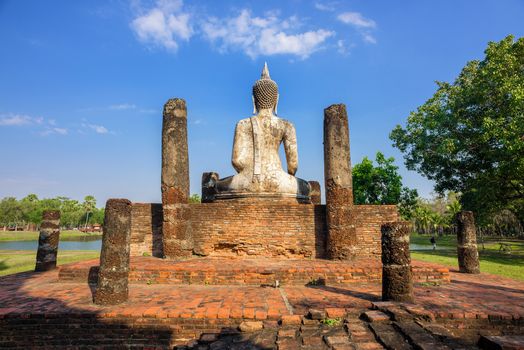 Ancient Buddha Statue in Sukhothai historical park in Sukhothai, Thailand.