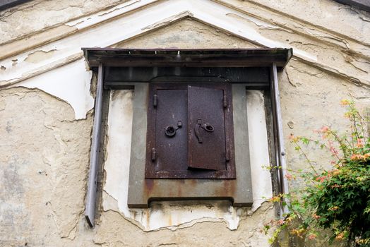 ancient rusty steel window, Japan traditional style.