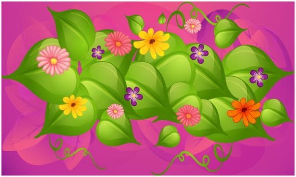 digital textile design of leaves and flowers on abstract backgrounds