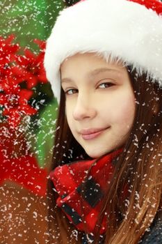 Winter time portrait of the lovely teen girl