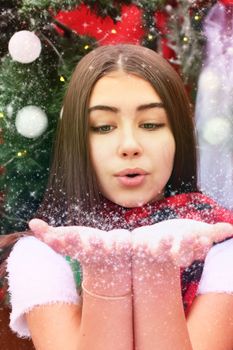 Portrait of the beautiful teen girl. Christmas magic