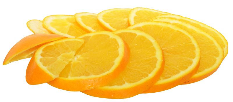 Ripe slice orange on a white background