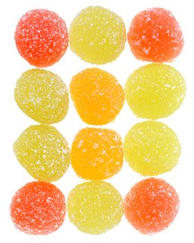 Heap multicolored candy isolated on a white background.