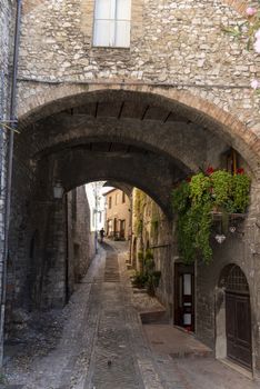 narni,italy june 29 2020 :architecture of buildings and alleys in the country of Narni on a sunny day