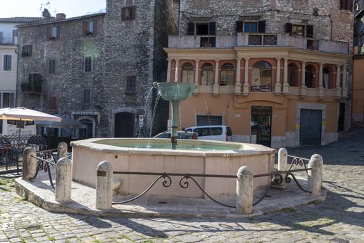 narni,italy june 29 2020 :fountain in Garibaldi square of Narni on a sunny day