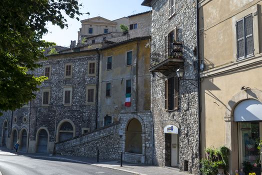 narni,italy june 29 2020 :real estate agency in street rome with fountain near the town of narni