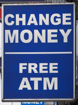 change money free atm sign at currency exchange money transfer
