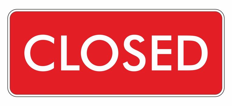 Closed sign illustration, white text over red background