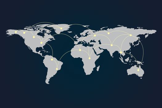 Global networking symbol of international communication featuring a world map concept with connecting technology communities using computers and other digital devices, Elements of this image furnished by NASA