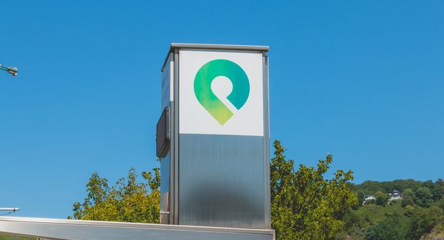 Bilbao, Spain - July 19, 2016 : Logo of the company "EuskoTran" in a tram station, one of the biggest public transport company in spain