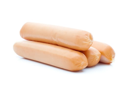 Fresh sausages on white background.