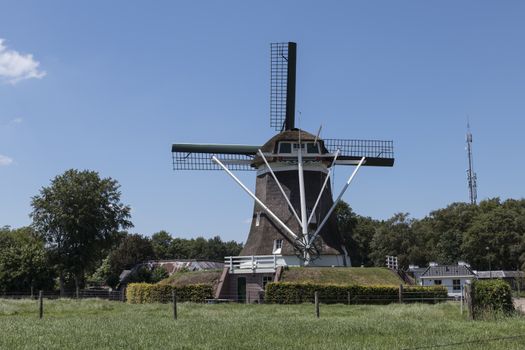 traditional dutch windmilll in the village of Elspeet