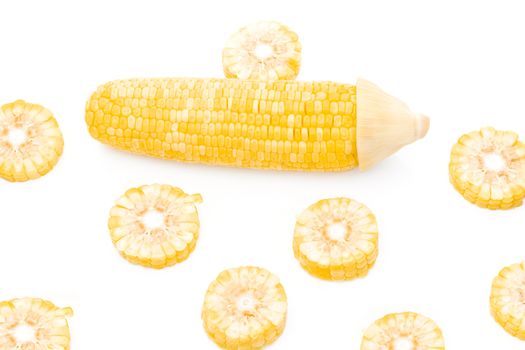 Corn boiled On a white background
