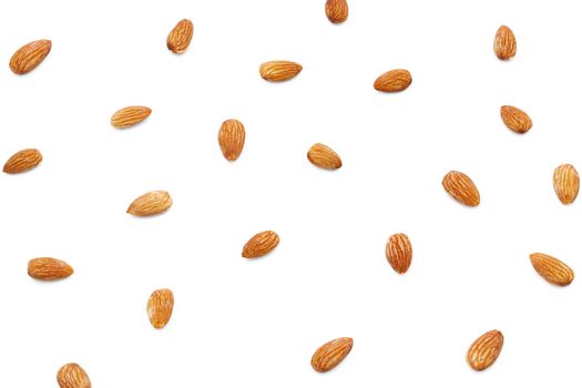 Almonds in a sack of cloth on a white background