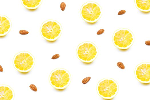 lemons refreshing and Almonds on a white background