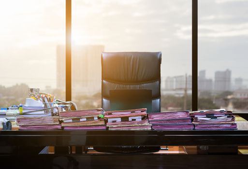 Executive office desk And file folders on the table