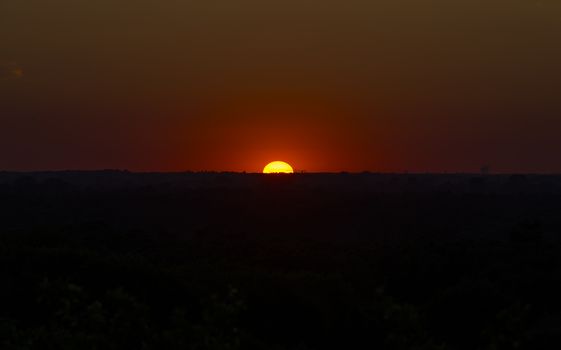 red sunset with middle horizon over the veluwe national park
