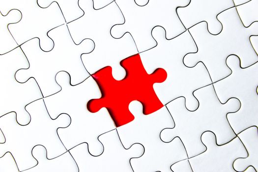 Fill the missing parts fragment of white jigsaw concept puzzle for succeed