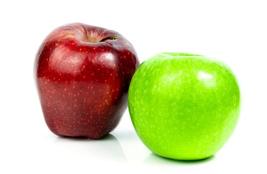 Fresh apple green and red fruit on a white background