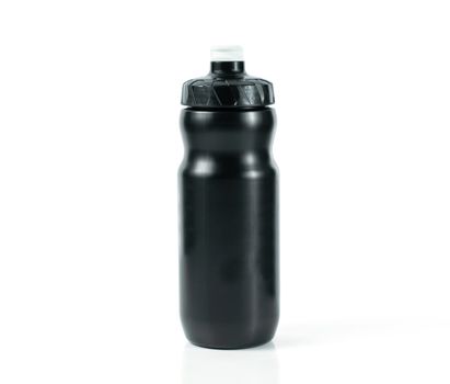 Black plastic water bottle On a white background