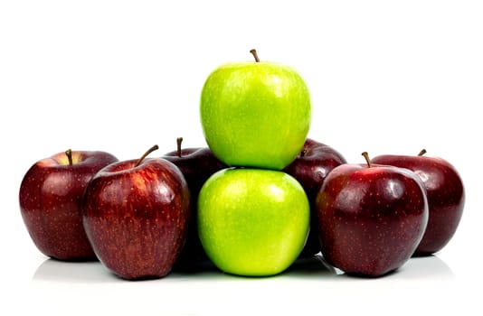 Fresh apple green and red fruit on a white background