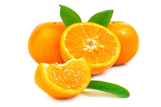 Fresh fruit orange with leaves on a white background