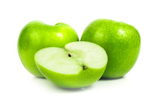 Fresh green apple fruit on a white background
