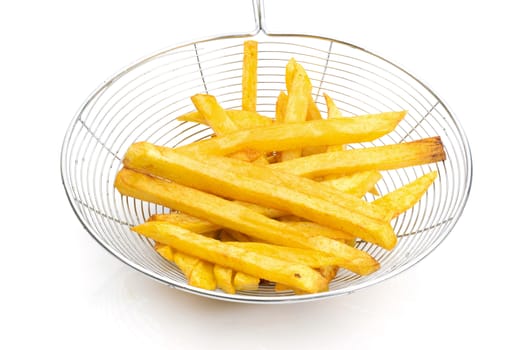 Potato french fries on a white background