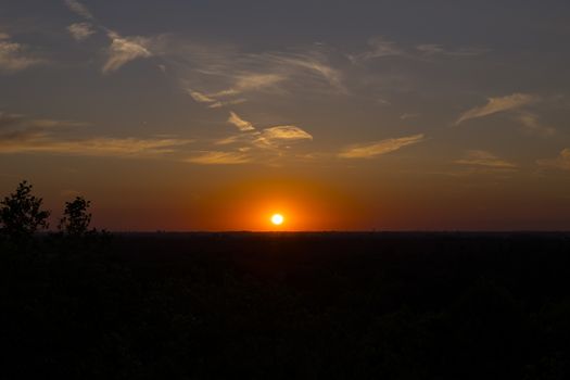 red sunset with middle horizon over the veluwe national park