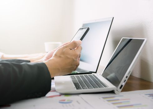 Business to computer Human work in the office on the desk