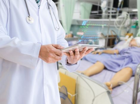 Doctors holding a tablet patients with technology in the hospital