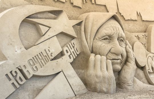 Jesolo, Italy, July 19 2016: sand sculptures exhibition in Jesolo (VE) ITALY. Theme of the show: the European capitals.