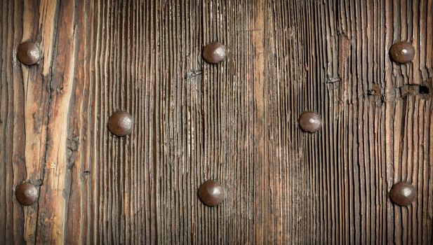 Vintage wooden texture with metal rivets, wood texture for background.