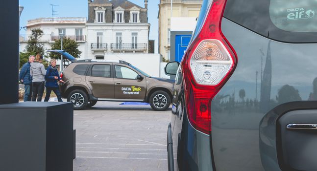 Sables d Olonnes, France - May 07, 2017 : Dacia Tour 2017 is a commercial operation organized by the car builder in order to present its cars throughout France - Close-up on cars