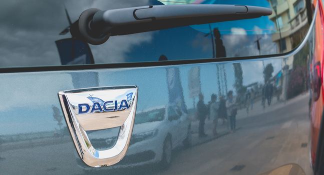 Sables d Olonnes, France - May 07, 2017 : Dacia Tour 2017 is a commercial operation organized by the car builder in order to present its cars throughout France - Close-up on cars
