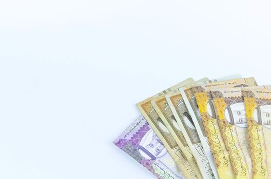 Saudi Arabia money on white background.