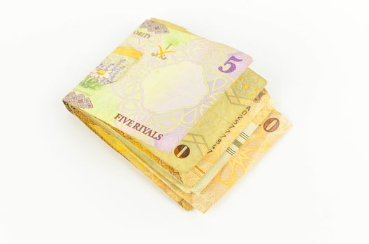 Saudi Arabia money on white background.