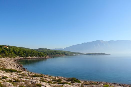 Turquoise sea water of beach and mountains, Sumartin, Brac island, Croatia