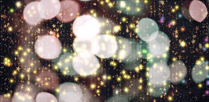 Abstract holiday background with bokeh and lights on a dark background