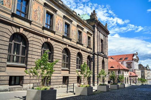 Cobbled street and Historic buildings in the center of Poznan