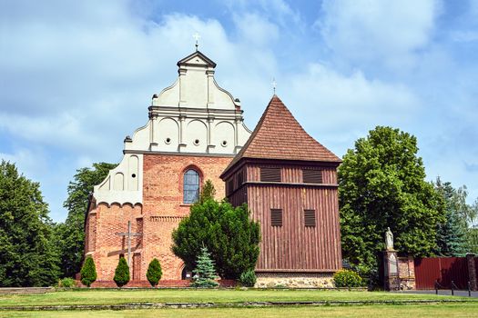 wooden belfry of the historic Gothic church in Poznan