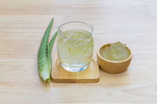 Aloe Vera for drinking on wood table 