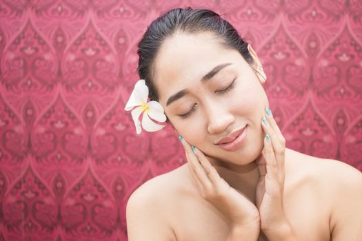 Asian woman beauty face closeup portrait in spa